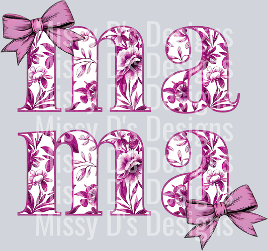 Pink Floral Coquette Bow Mama Png
