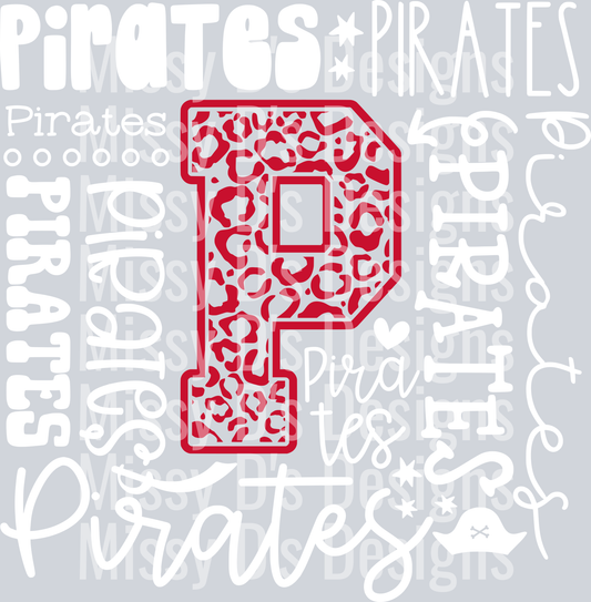 Pirates Typography Collage - red white