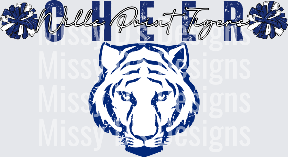 Wills Point Tigers Cheer Distressed Tiger Mascot Pom Poms