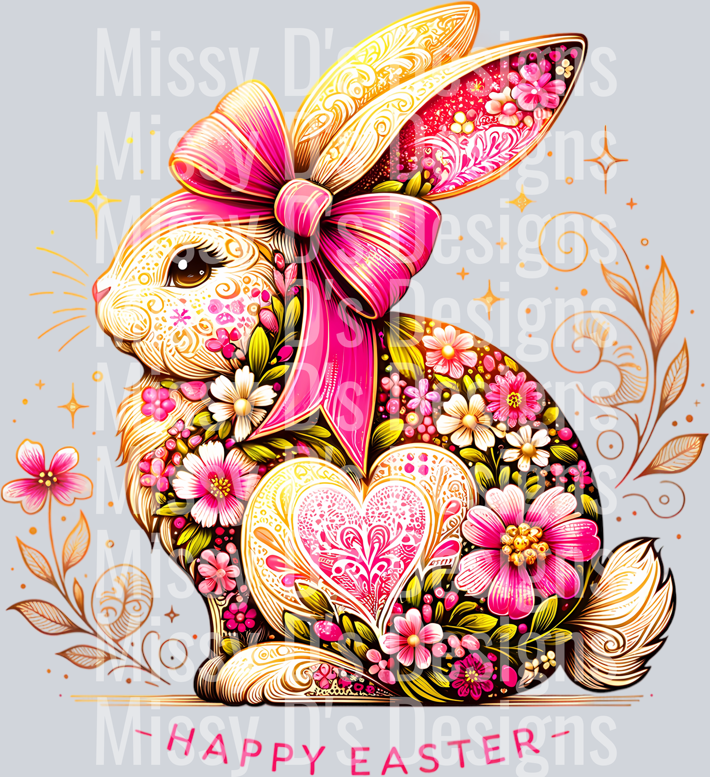 pink floral easter bunny happy easter