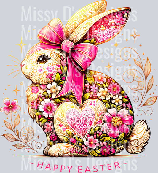 pink floral easter bunny happy easter
