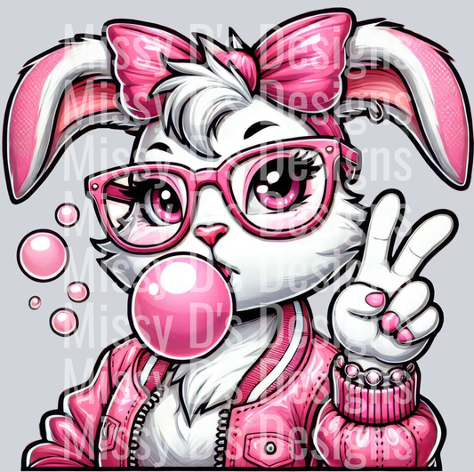 Cute Easter Bunny Blowing Bubble Gum