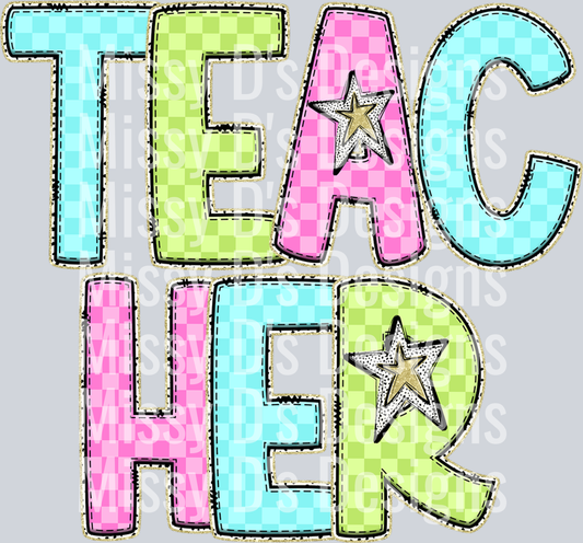Teacher Colorful Checkered Star