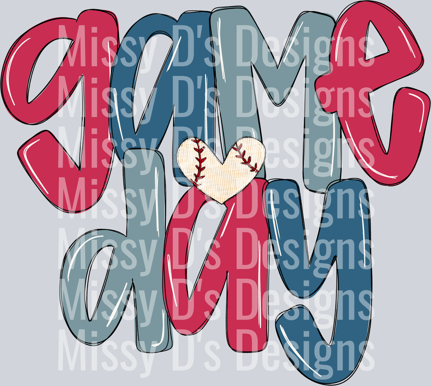 RED BLUE GAME DAY BASEBALL HEART