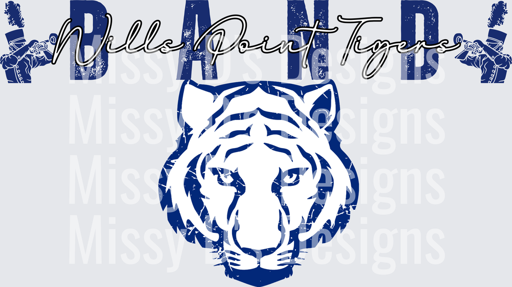Mills Point Tigers Band Distressed Blue Tiger Head Design