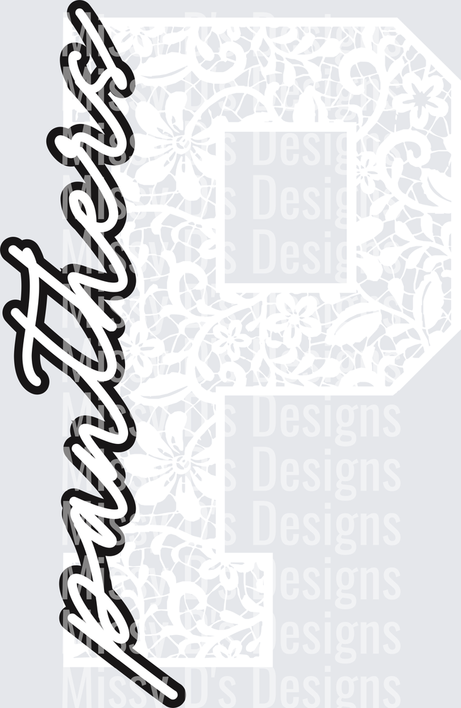 Floral Lace Initial School Spirit Mascot Panthers