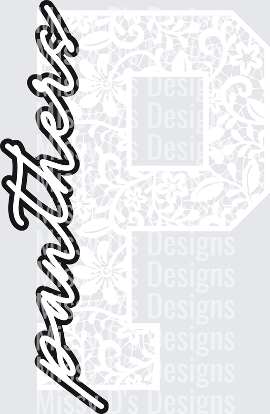 Floral Lace Initial School Spirit Mascot Panthers