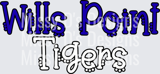 Wills Point Tigers Blue and White Dotted Font Text Design