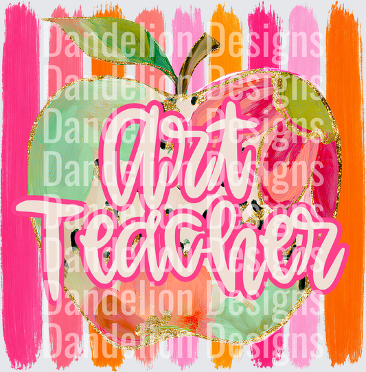 Art Teacher Painted Apple Gold Glitter Stripe Design