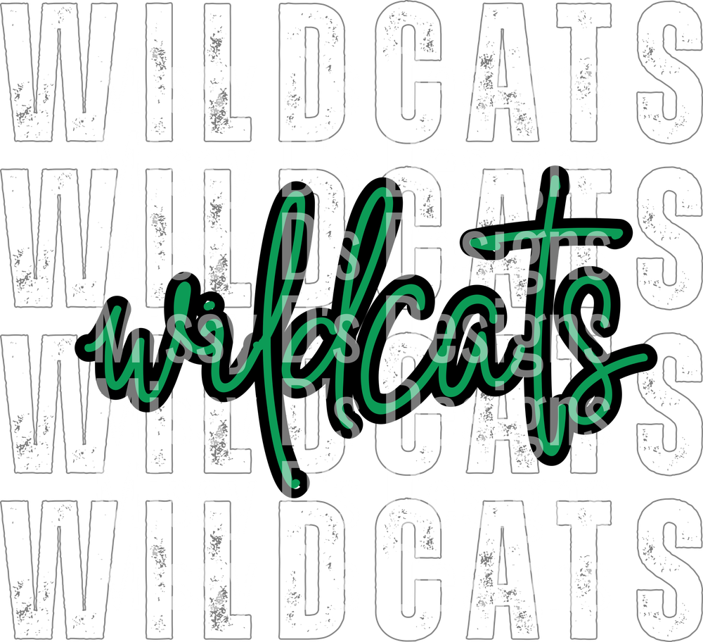 Wildcats Script Text Over Distressed Block Letters Pattern