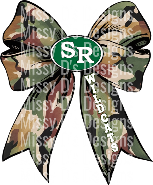 Camouflage Wildcats Cheer Bow with Green SR Logo