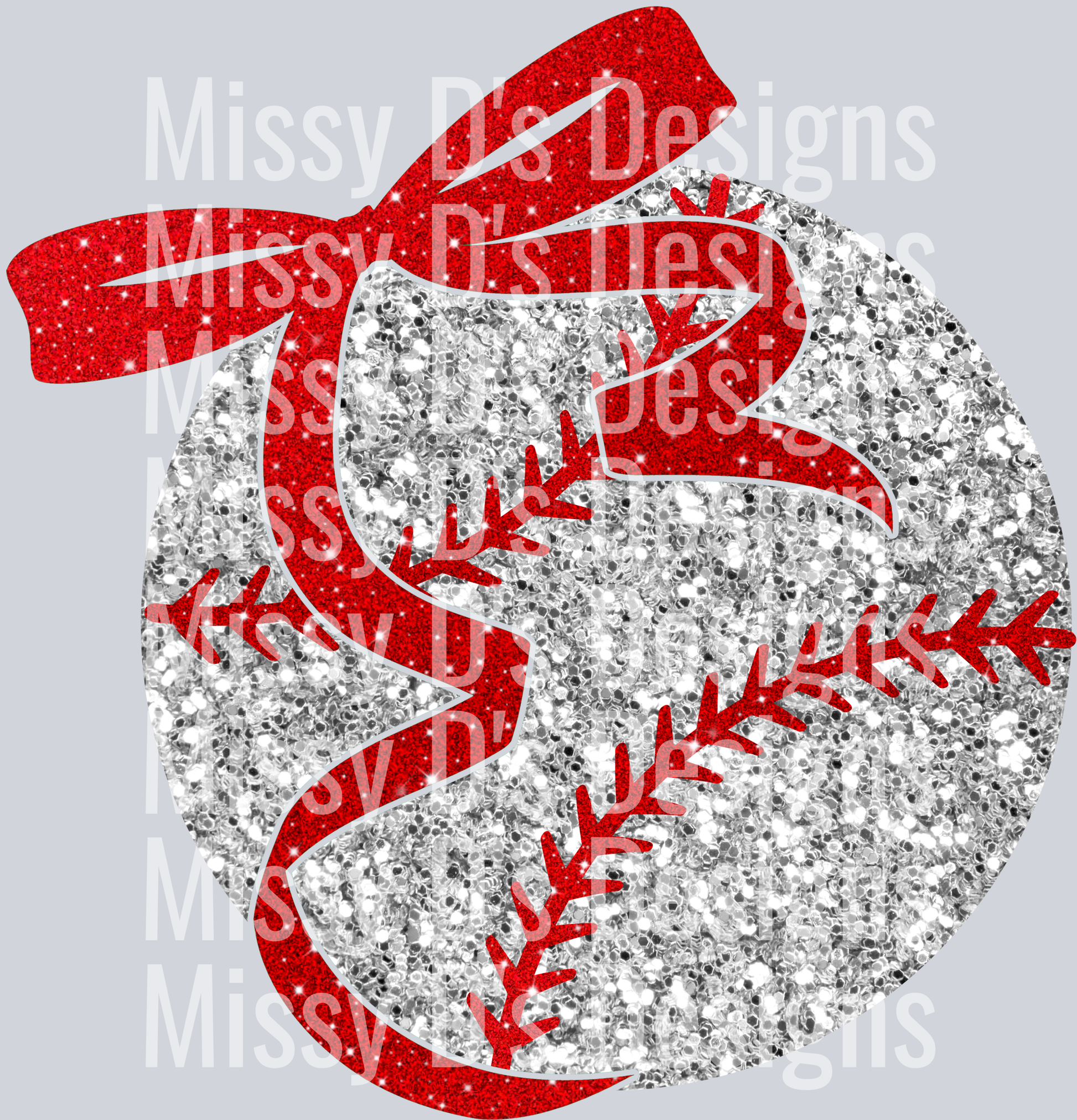 faux sequin baseball red bow 300dpi