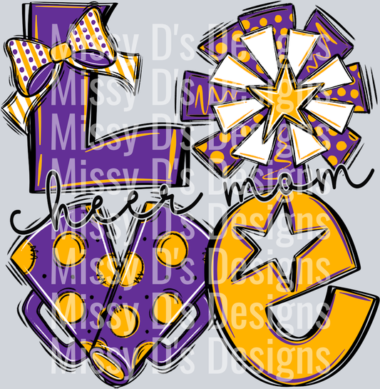 LoveCheerpurpleyellowgoldmom