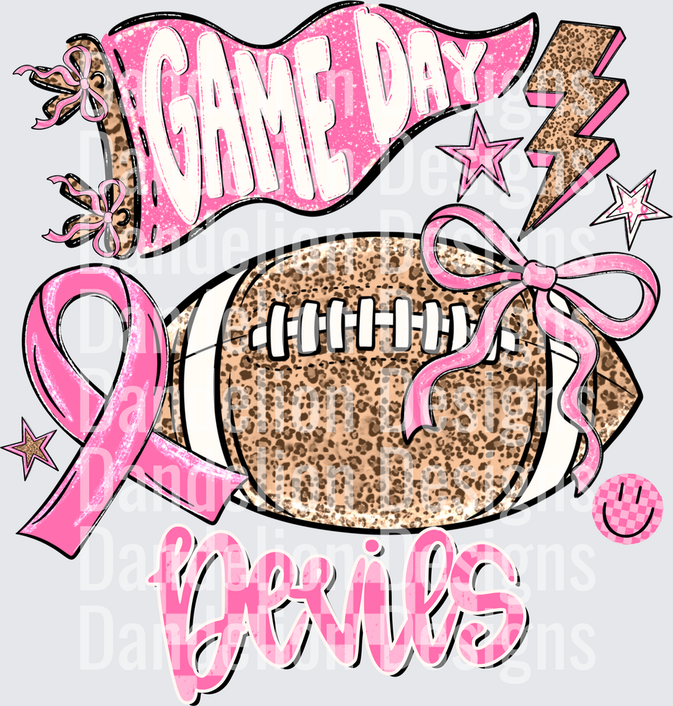 Game Day Devils Pink Breast Cancer Awareness Football Bow