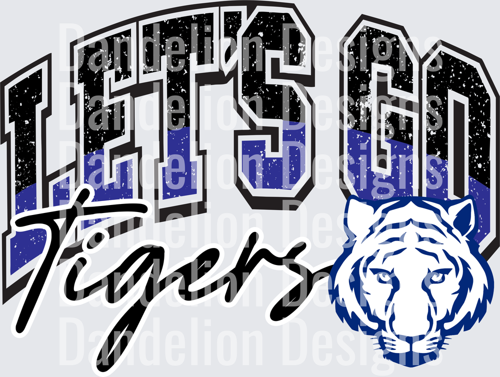 Let's Go Tigers Distressed Varsity Arch with Tiger Face