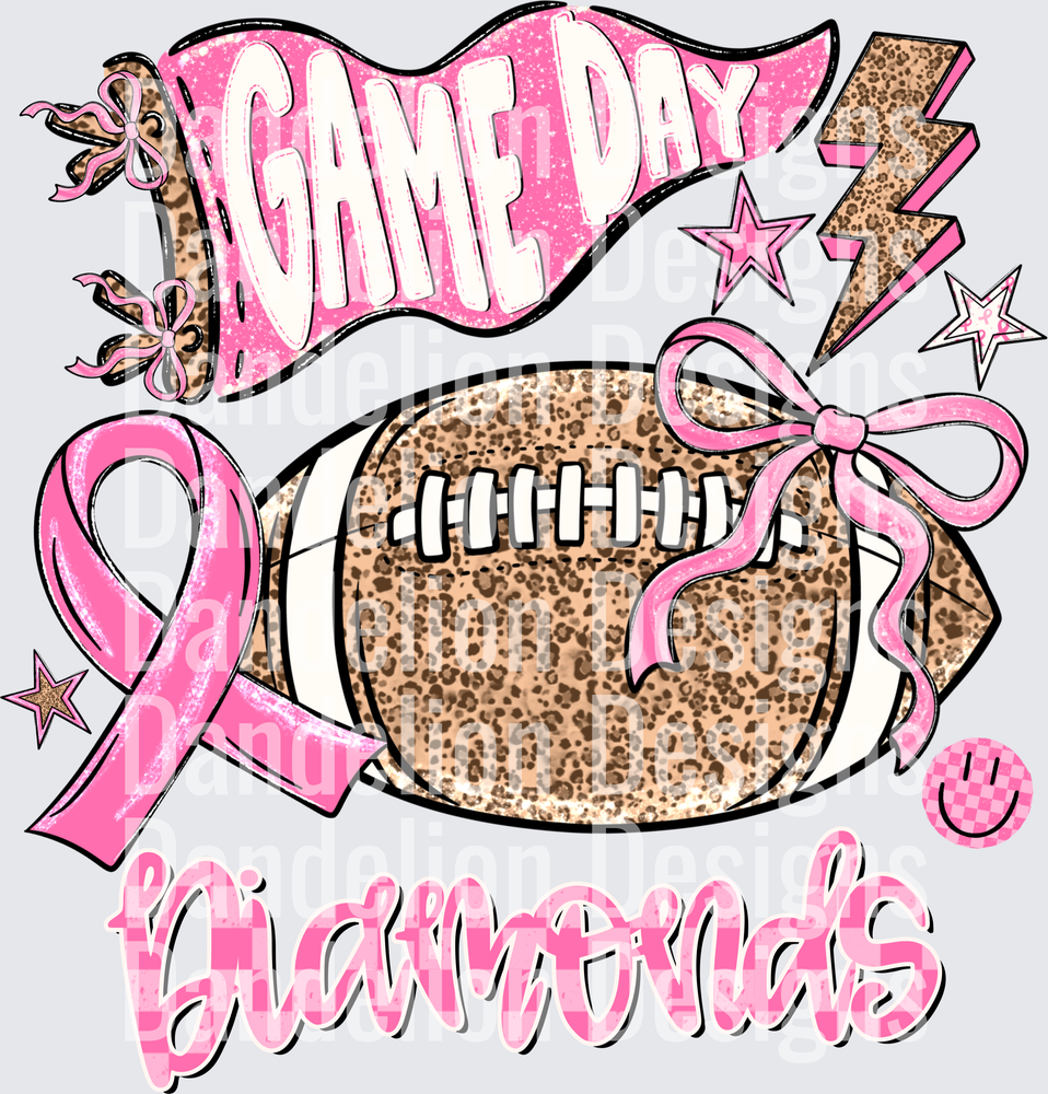Game Day Diamonds Pink Leopard Football Breast Cancer Ribbon