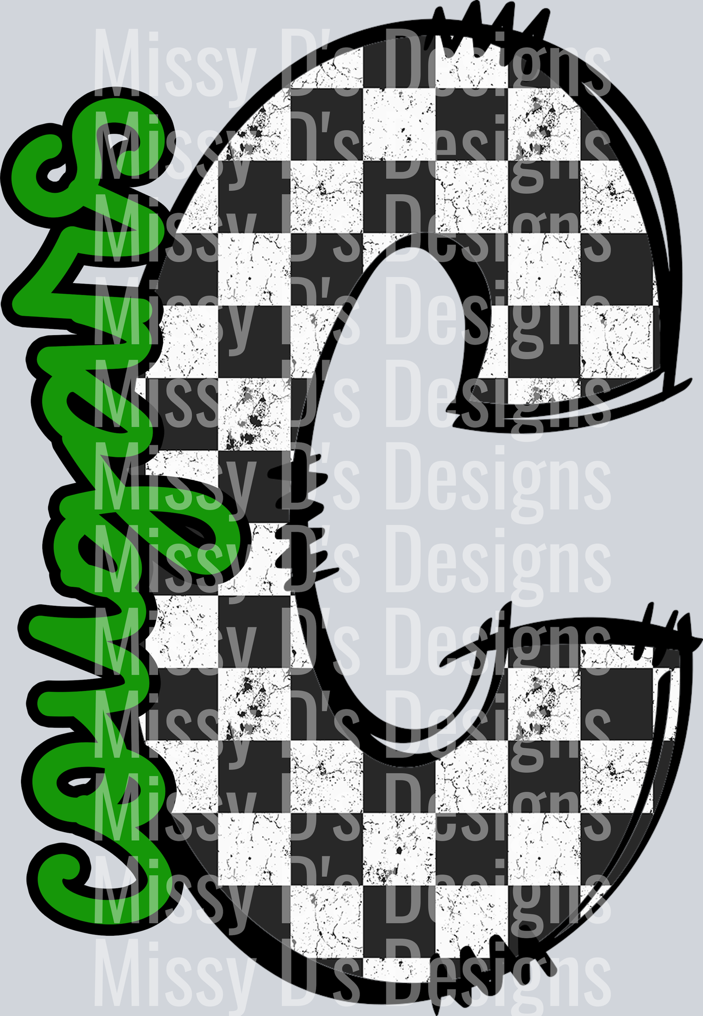 Checkered ALPHA mascot side name Cougars