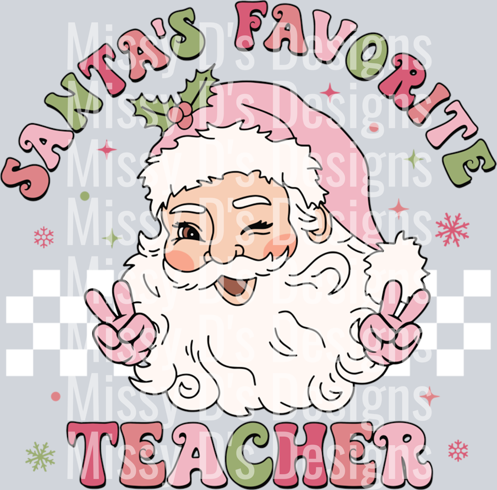 Retro Santa_s Favorite Teacher Christmas Pink Santa Claus Sweatshirt
