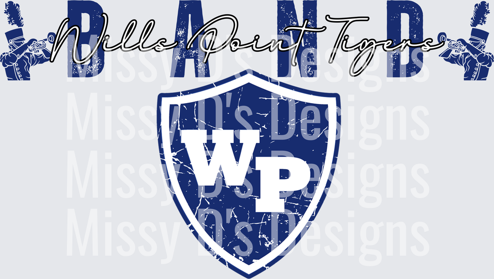 Wills Point Tigers Band WP Shield Distressed Marching Design