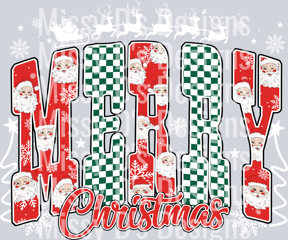 checkered merry christmas white sleigh