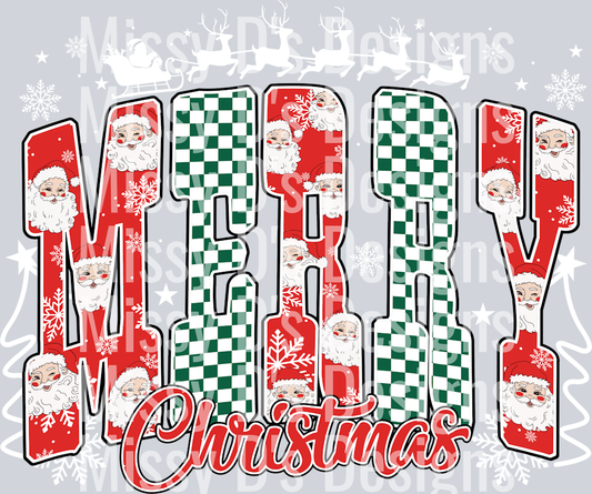 checkered merry christmas white sleigh
