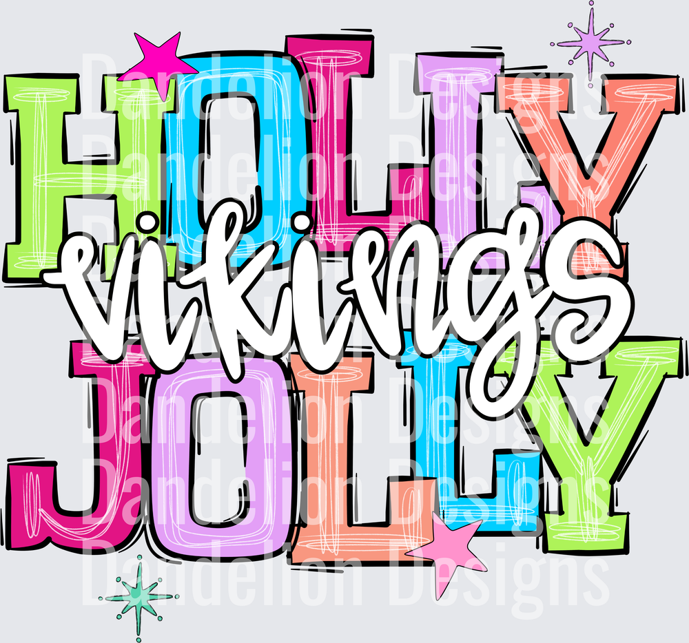 Holly Jolly Vikings Colorful Bold Christmas Typography