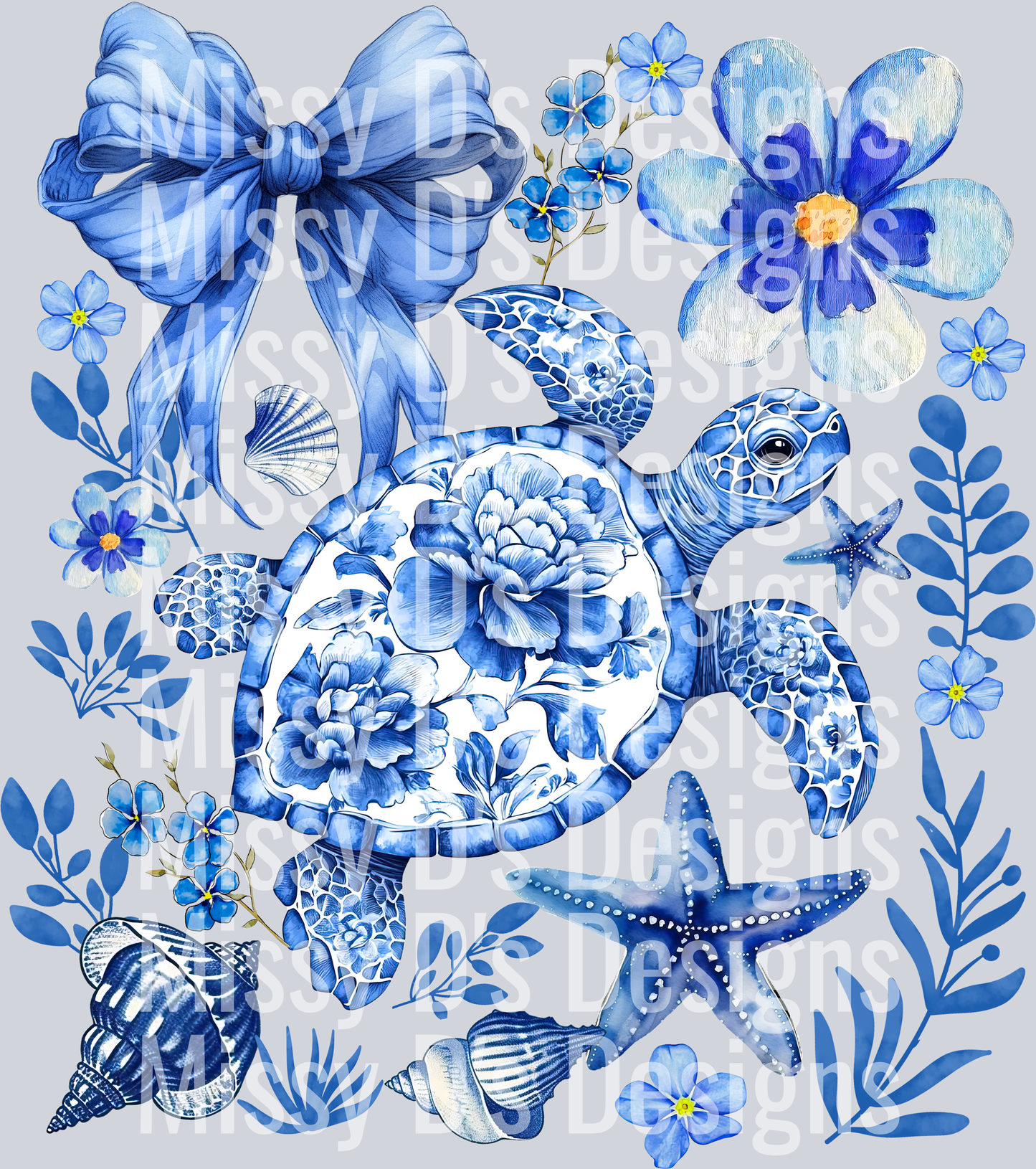 Blue Floral Sea Turtle Beach