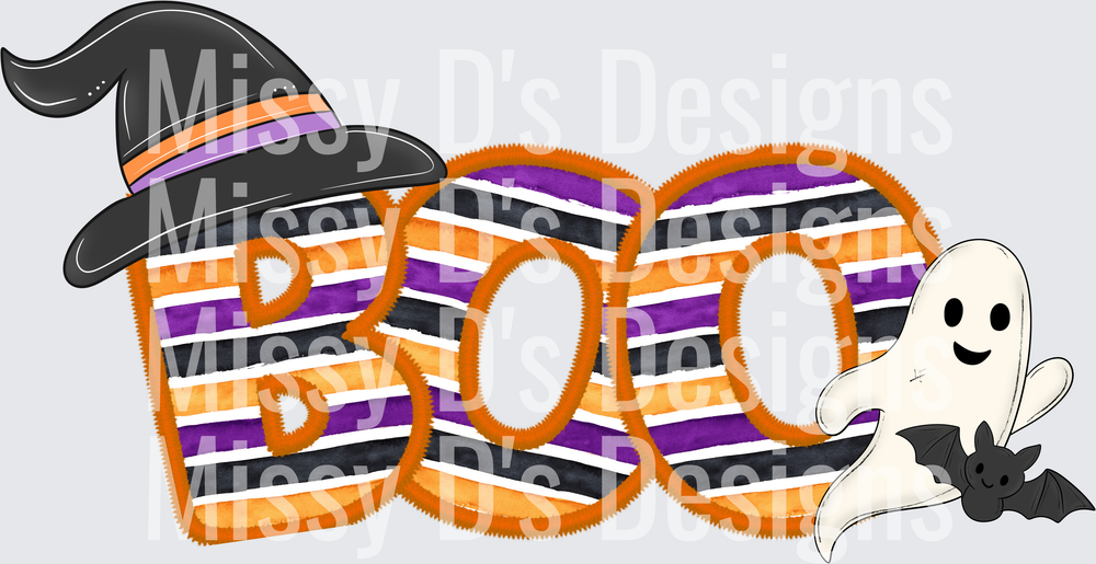 Halloween BOO Witch Hat Ghost Bat Striped Design