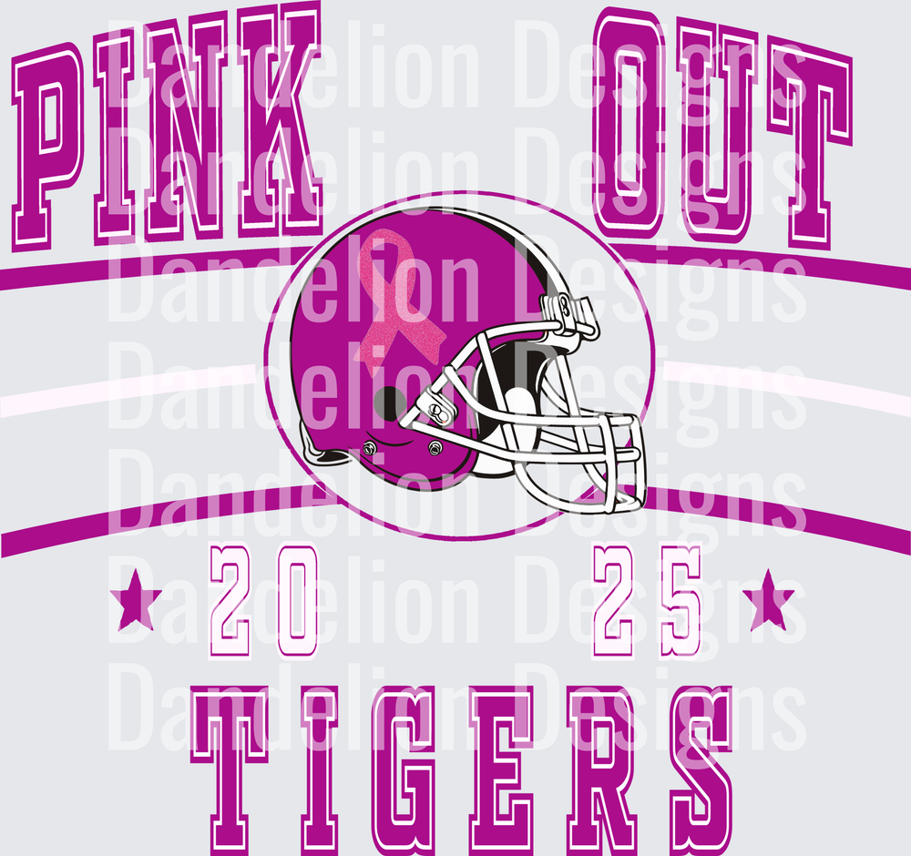 Pink Out 2025 Tigers Football Helmet Breast Cancer Awareness