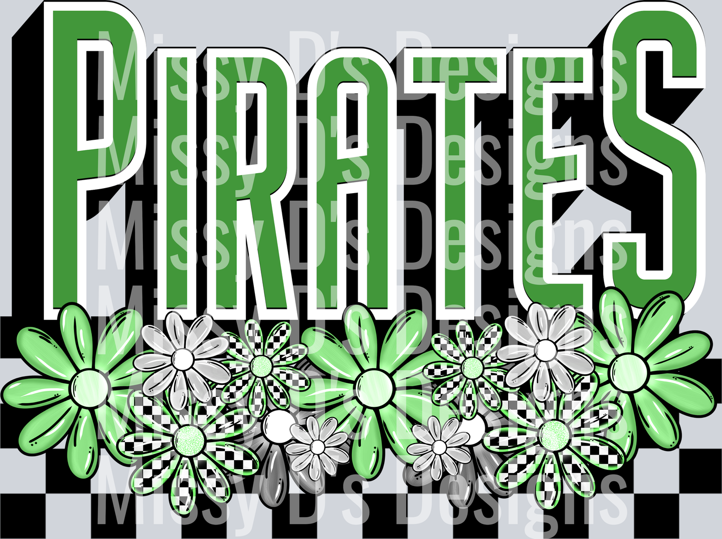College flowers and checkers Pirates green