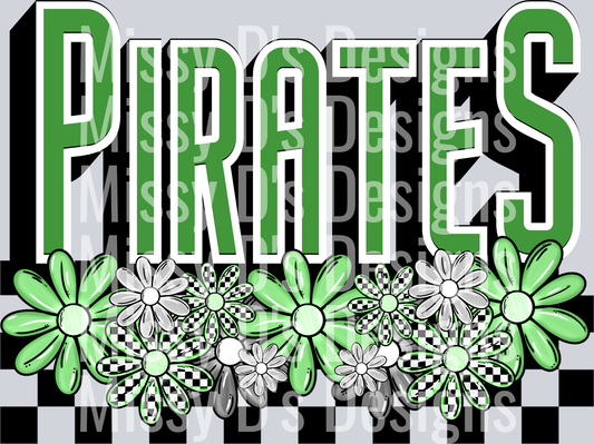 College flowers and checkers Pirates green