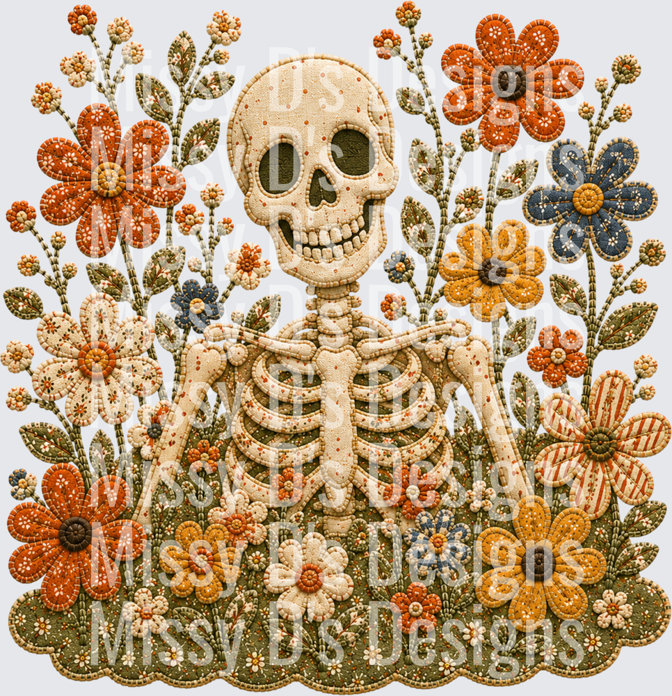 skeleton and flowers
