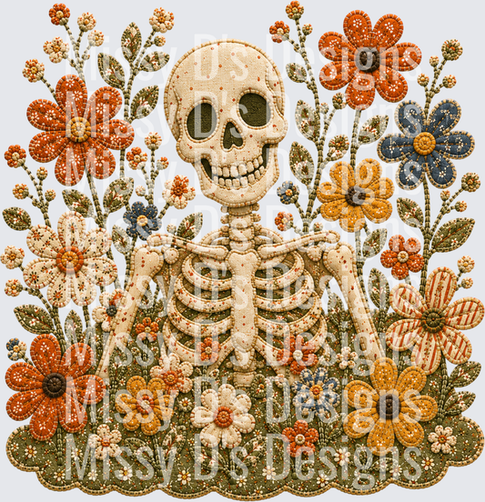 skeleton and flowers