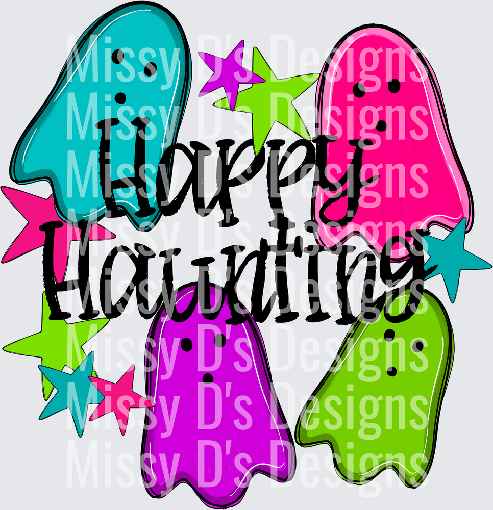 Happy Haunting Colorful Neon Ghosts and Stars Halloween