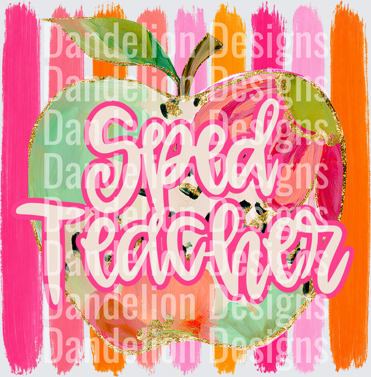 Sped Teacher Gold Glitter Apple Pink Orange Brush Strokes