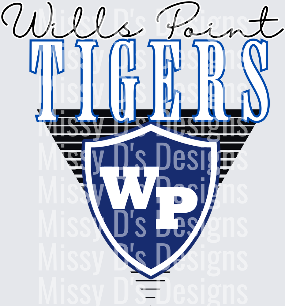 Wills Point Tigers WP Shield Logo Blue Black Striped