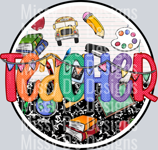 school rainbow teacher embroidery