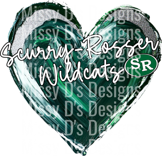 Scurry-Rozzer Wildcats SR Painted Green Heart Design