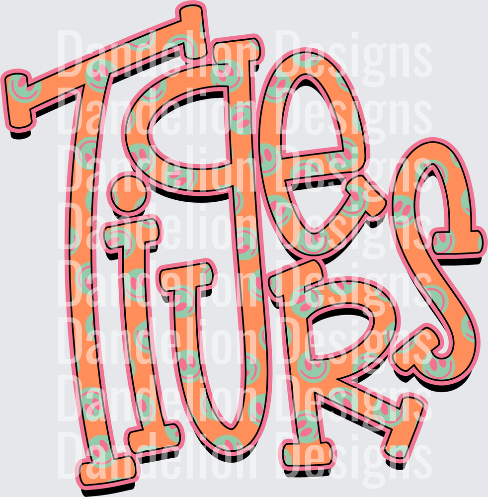 Toes Turs Retro Smiley Face Patterned Bold Stacked Text